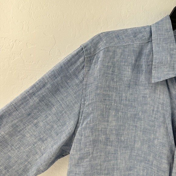 Lucky Brand Button Up Shirt Chambray‎ Linen M Blue California Fit Long Sleeve - Picture 2 of 11